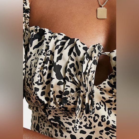 [NWT] Missguided Tall Milkmaid Midaxi Puff Sleeve Animal Print Dress - Picture 3 of 3